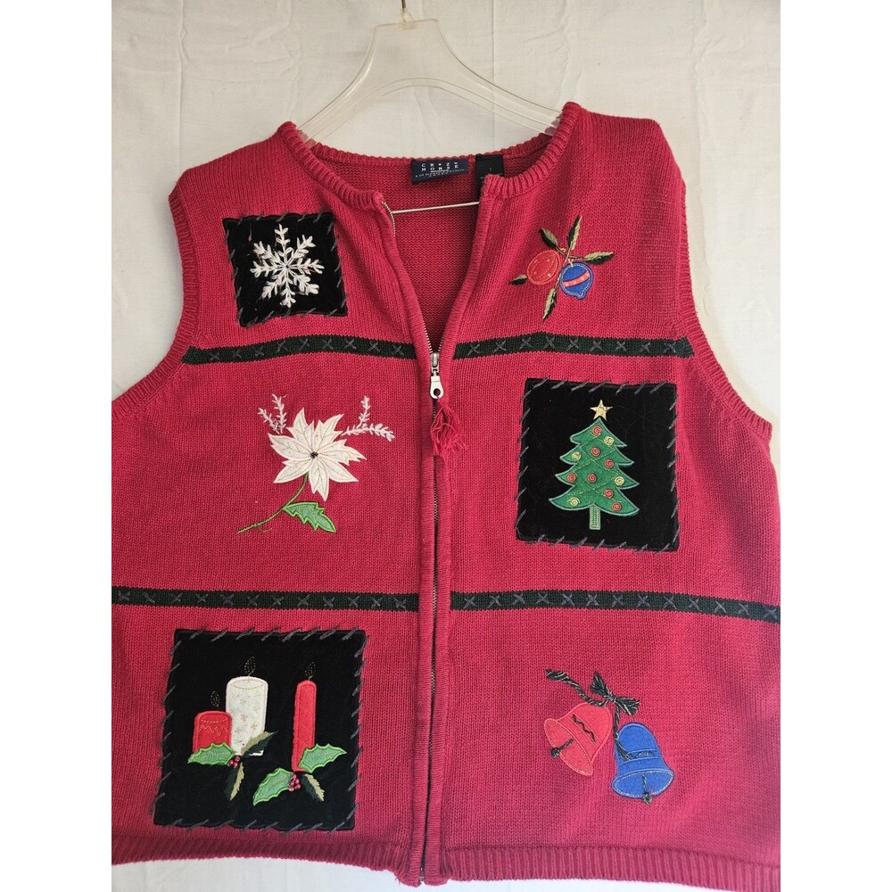 Crazy Horse Vest Women's Sz 2XL Red Sweater Christmas Liz Claiborne Patchwork